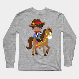 African American Boy, Cowboy, Sheriff, Horse Long Sleeve T-Shirt